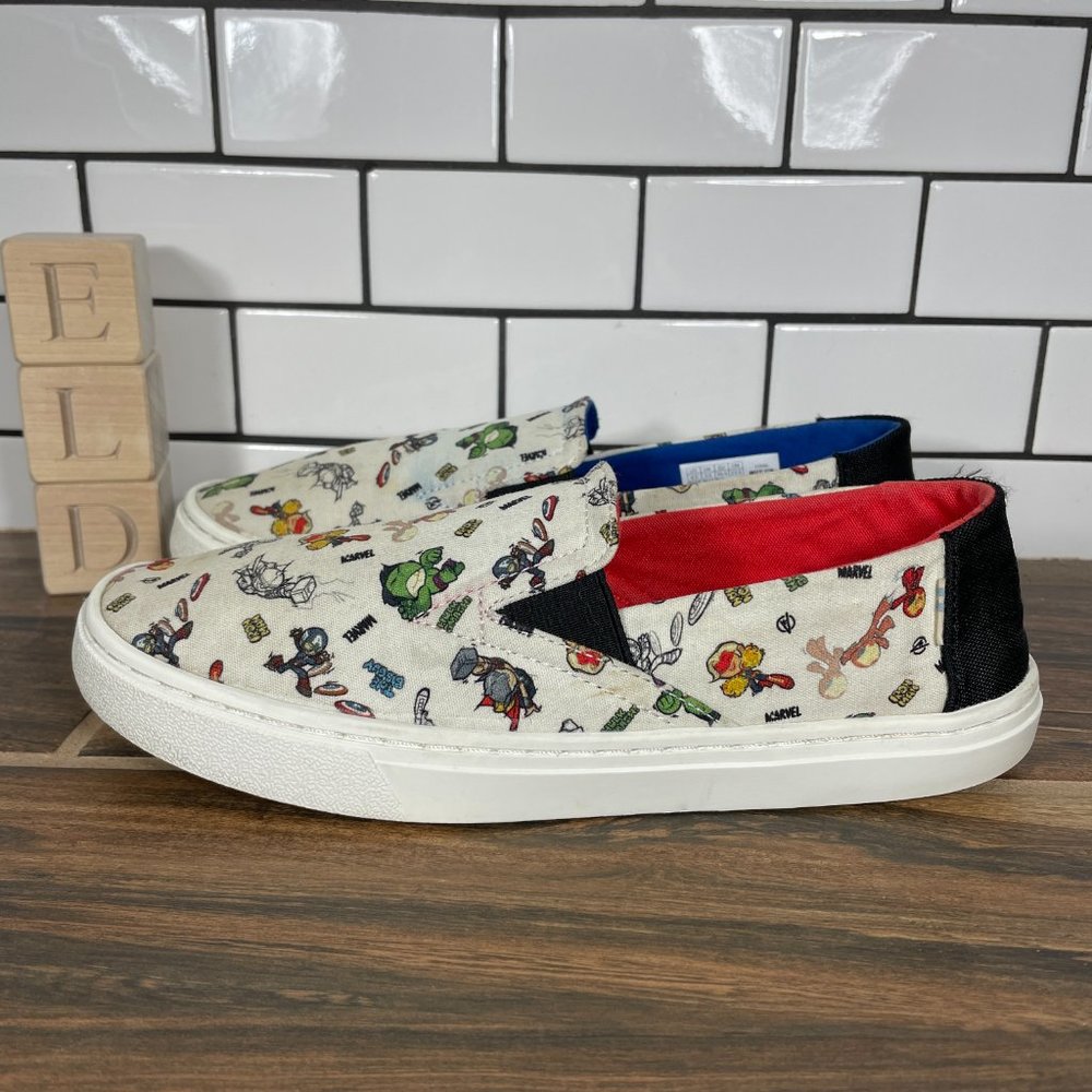 TOMS Luca Youth Boy's Size 4.5 Shoes Antique White Marvel How To Print Sneakers